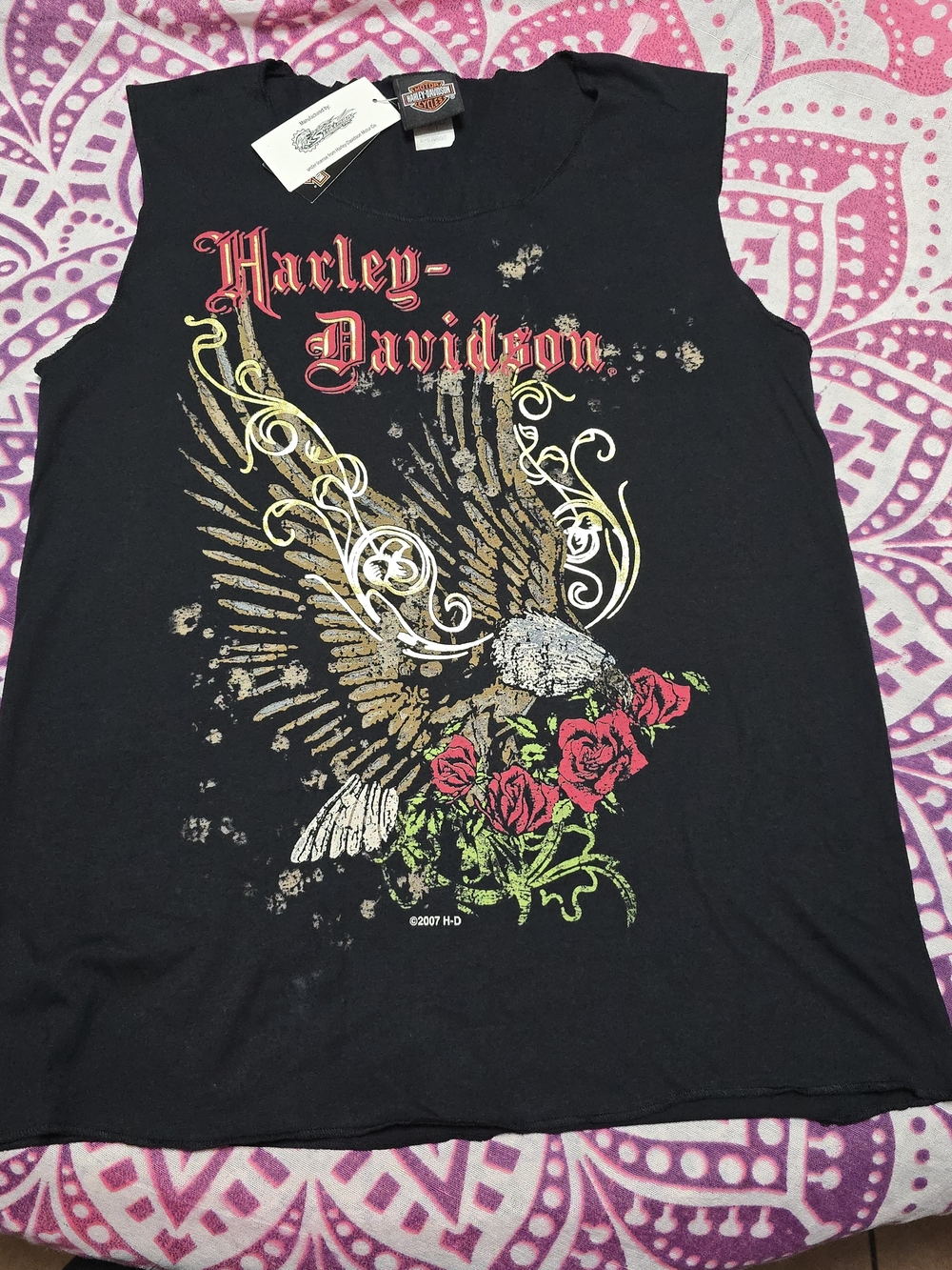 Harley-Davidson Kids Black Sleeveless Eagle & Roses Tank Top